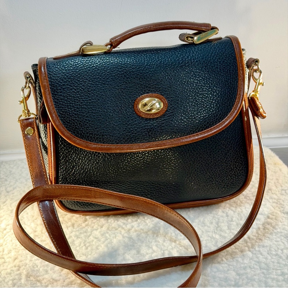 Vintage Style Studio Classic Black and Brown Pebble Leather Handbag